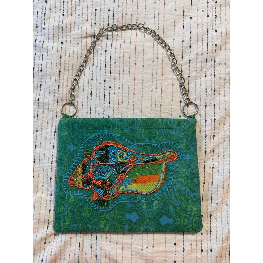 NWOT Antica Sartoria by Giacomo Cinque Beaded Shell Green Blue Shoulder Bag